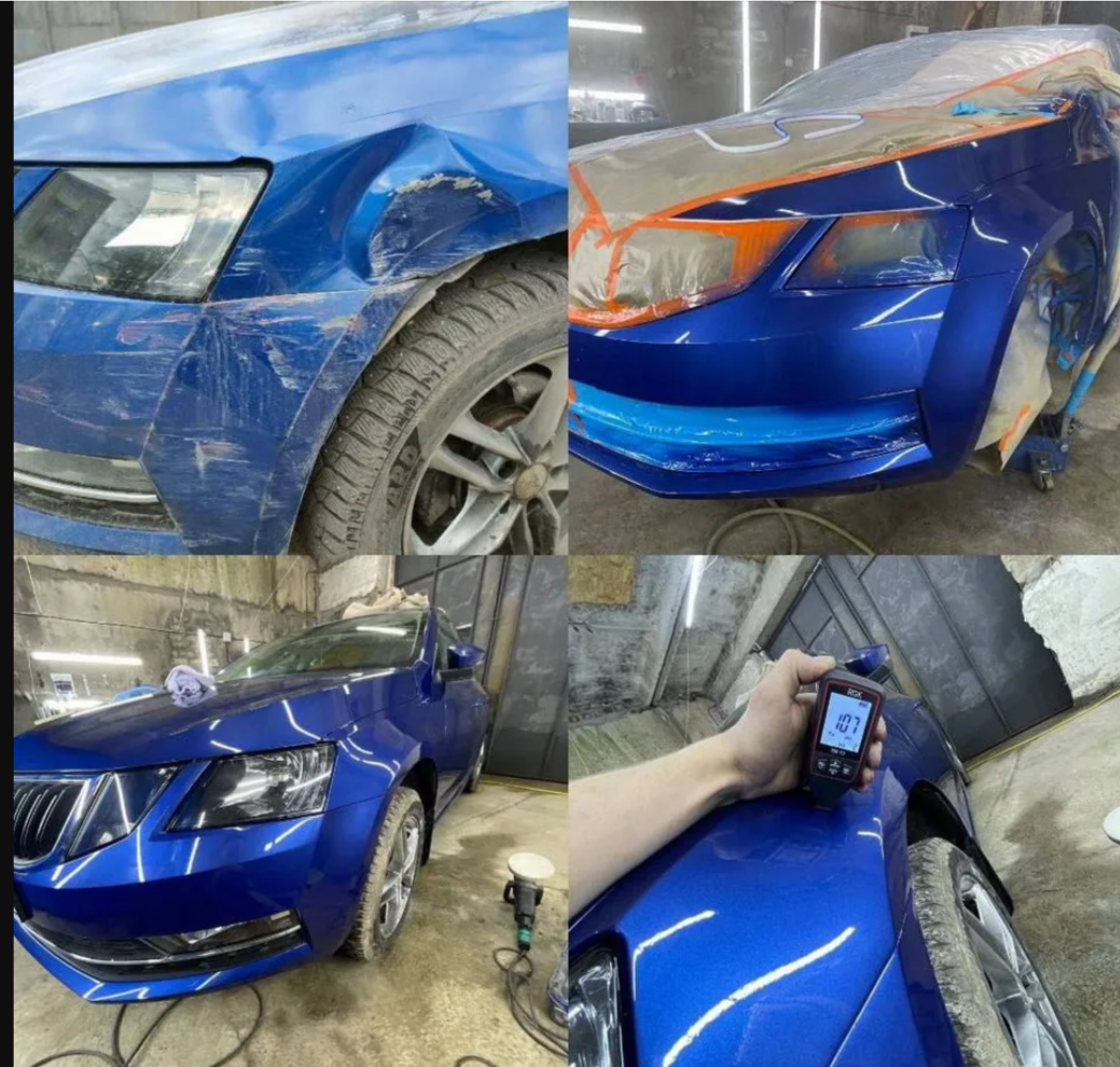 Ремонт и покраска крыла и бампера Skoda в СПб — до и после